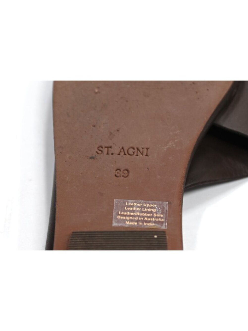 St. Agni Asymmetric Leather Slides in Chocolate - Picture 7 of 7